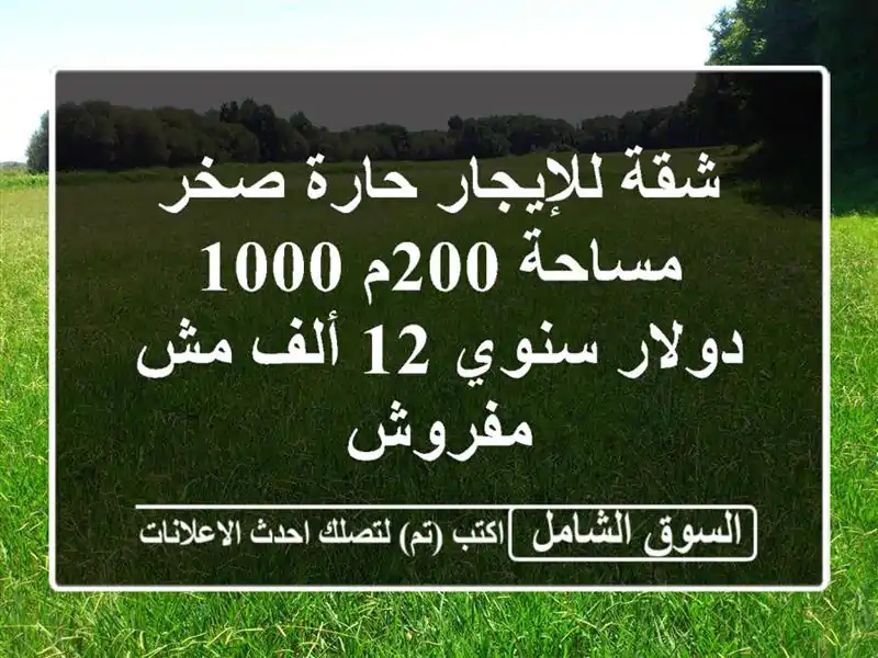 شقة للإيجار حارة صخر مساحة 200م 1000 دولار سنوي 12 ألف...