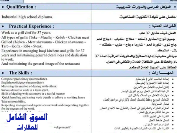 شيف مشاوي مصري ابحث عن عمل 30 سنة خبرة في مجال المشاوي