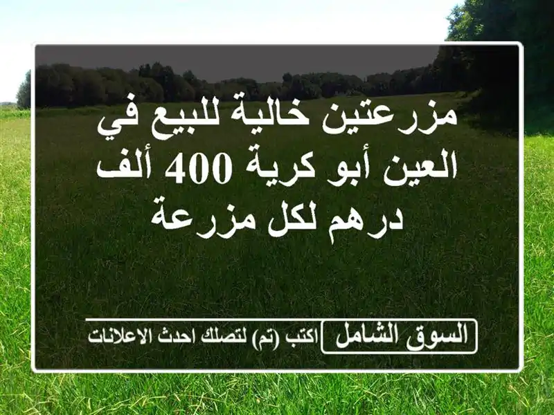 مزرعتين خالية للبيع في العين أبو كرية 400 ألف درهم...