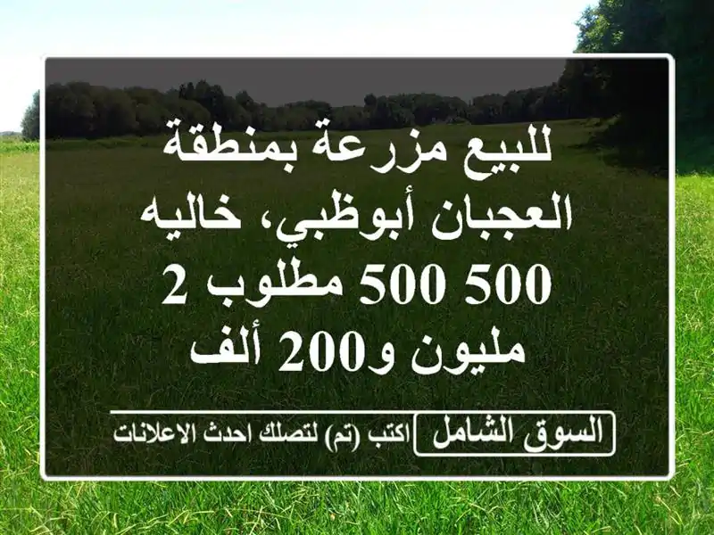 للبيع مزرعة بمنطقة العجبان أبوظبي، خاليه 500  500 مطلوب 2 مليون و200 ألف