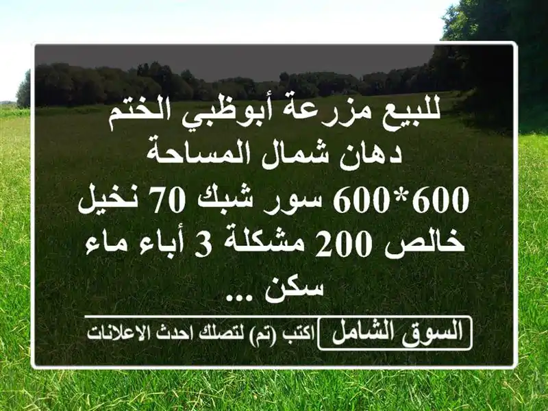 للبيع مزرعة أبوظبي  الختم دهان شمال المساحة 600*600...
