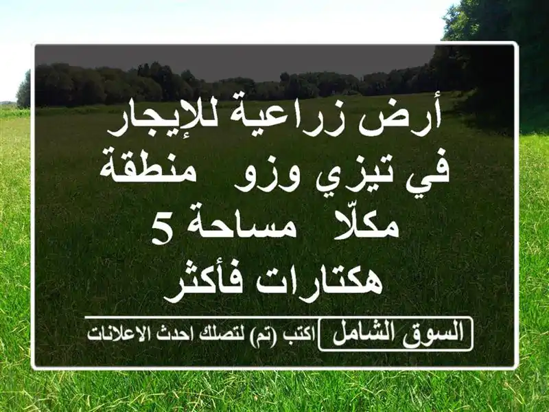 أرض زراعية للإيجار في تيزي وزو - منطقة مكلّا - مساحة...
