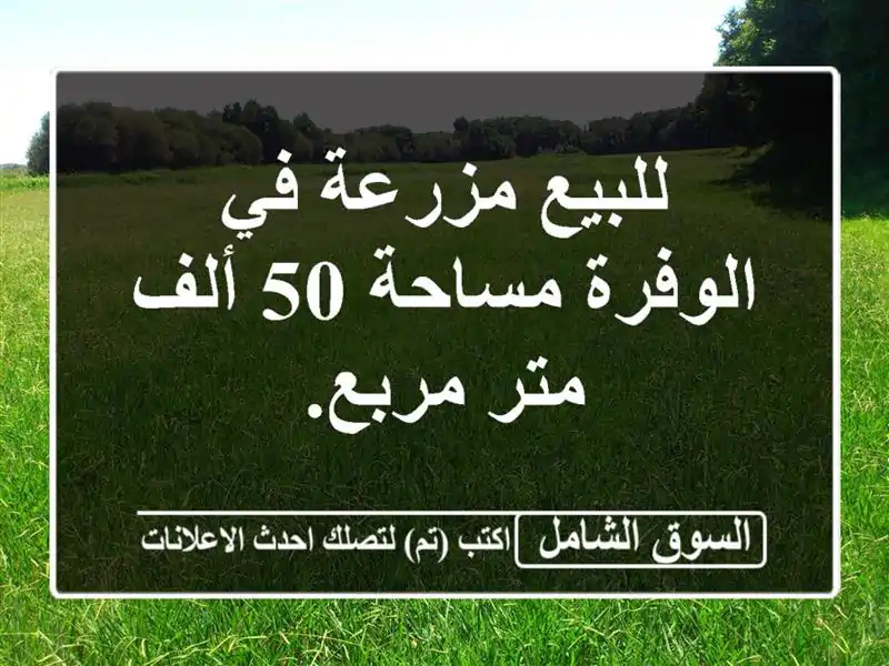 للبيع مزرعة في الوفرة مساحة 50 ألف متر مربع.