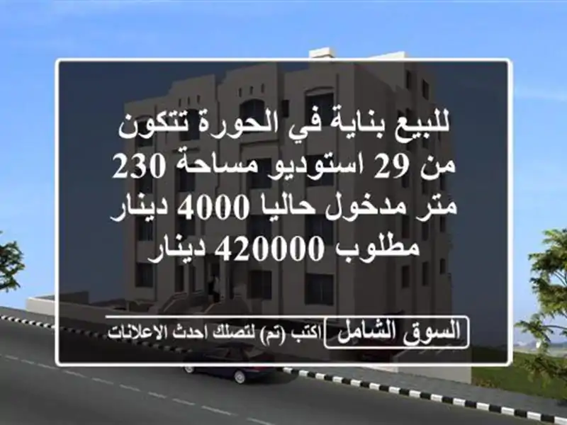 للبيع بناية في الحورة تتكون من 29 استوديو مساحة 230...