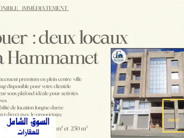 فرصة استثنائية محلات تجارية للكراء في hammamet centre...