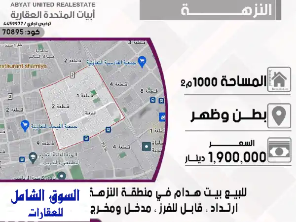 فرصة استثمارية ذهبية في النزهة قطعة 1: بيت هدام 1000م...