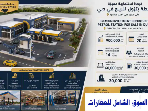 فرصة العمر! للبيع العاجل: محطة بترول مربحة جداً...