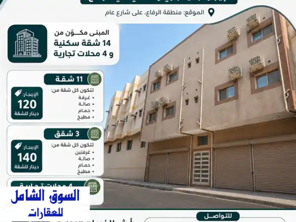 للإيجار مبنى تجاري وسكني في الرفاع، الموقع:...