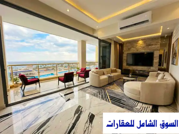 شقة صيفية في بورتو اهرامات السخنة صف اول على البحر وحمامات السباحة للإيجار اليومي والأسبوعي مفروشة العين