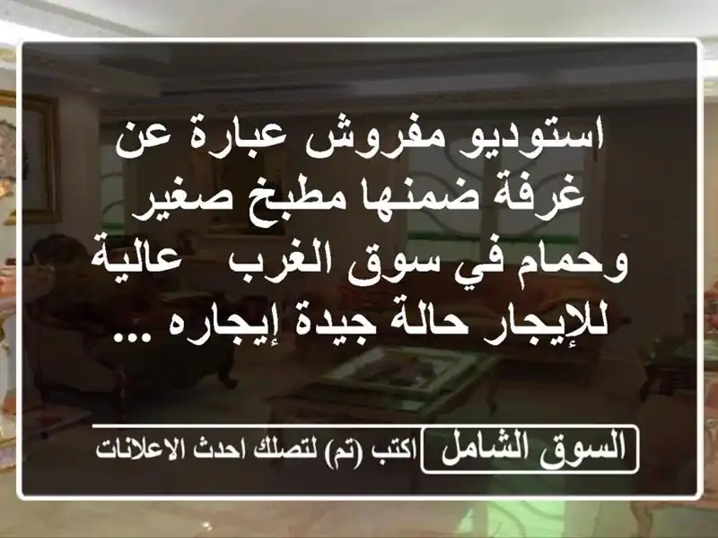 استوديو مفروش عبارة عن غرفة ضمنها مطبخ صغير وحمام...