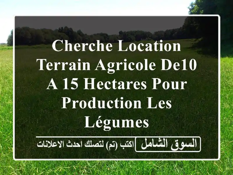 cherche location terrain agricole de10 a 15 hectares pour production les légumes<br/>eaux , électricité ...