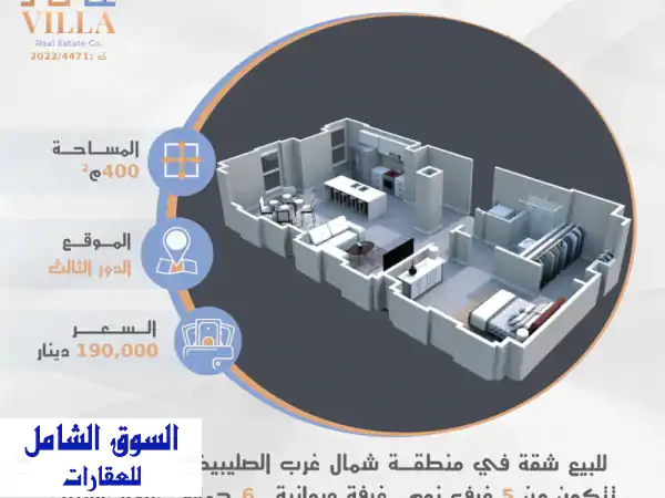 للبيع: شقة استثمارية فاخرة بشمال غرب الصليبيخات قطعة...
