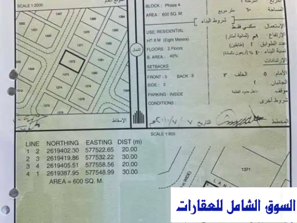 فرصة ذهبية: أرض سكنية 600م للبيع في بركاء العقدة الرابعة بتمويل عقاري ميسر!