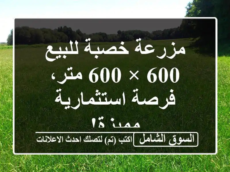 مزرعة خصبة للبيع - 600 × 600 متر، فرصة استثمارية مميزة!