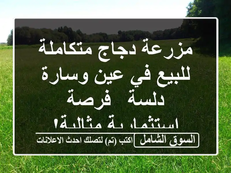 مزرعة دجاج متكاملة للبيع في عين وسارة - دلسة -...