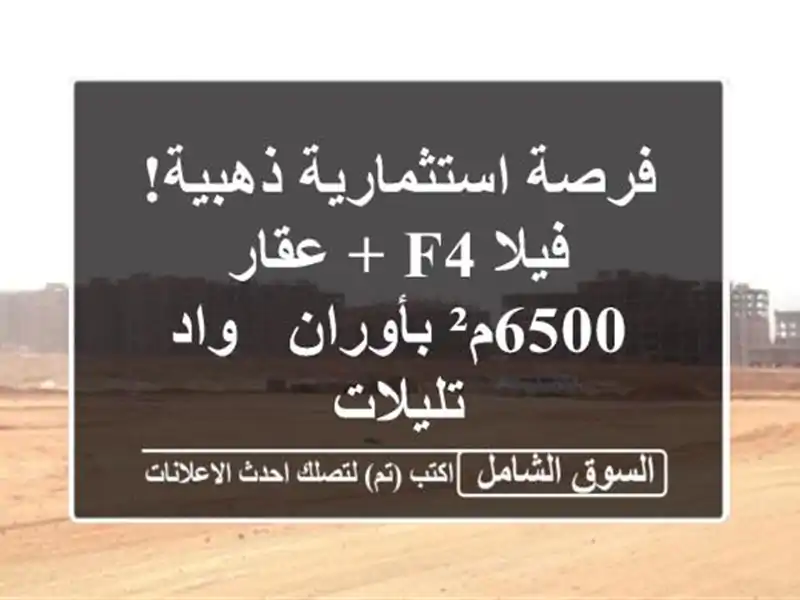 فرصة استثمارية ذهبية! فيلا F4 + عقار 6500م² بأوران -...