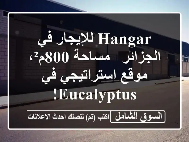 Hangar للإيجار في الجزائر - مساحة 800م²، موقع استراتيجي...