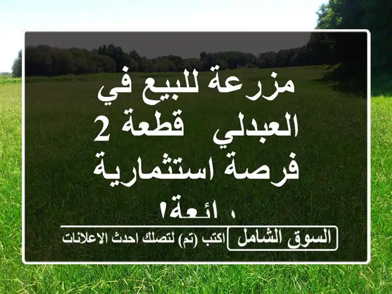 مزرعة للبيع في العبدلي - قطعة 2 - فرصة استثمارية رائعة!