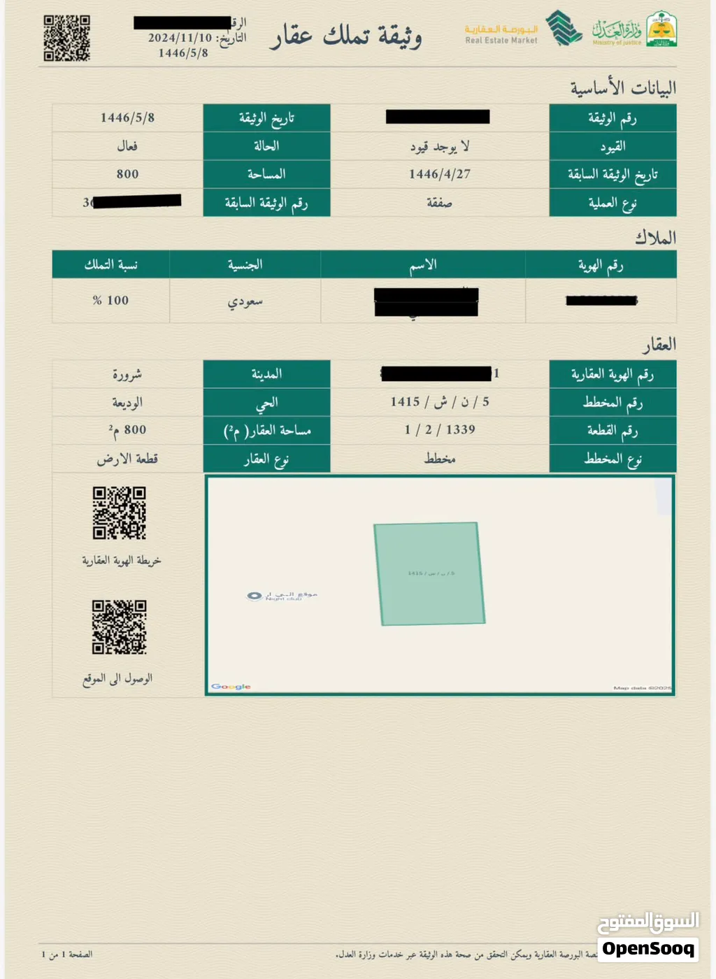 للبيع ارض بالوديعه بمحافظة شروره