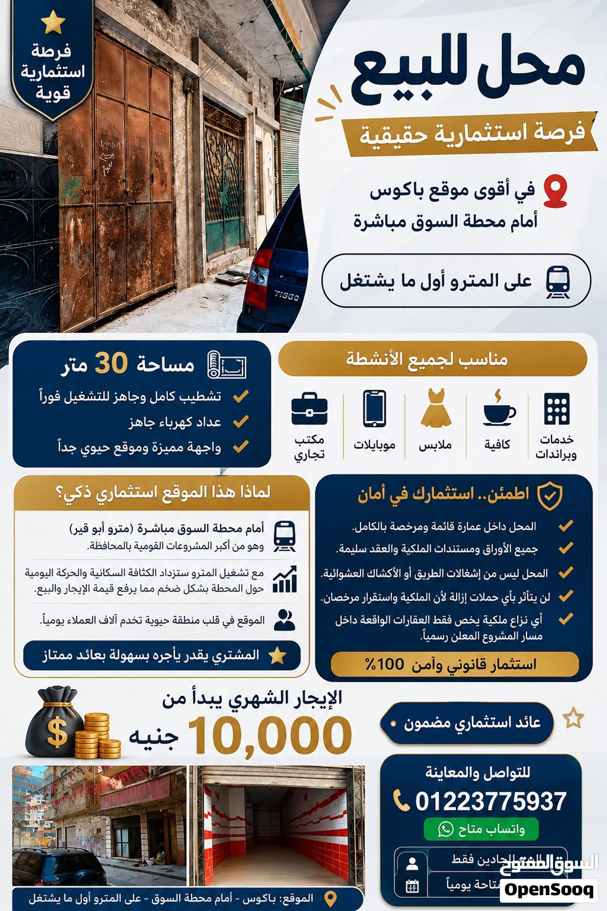 محل للبيع امام المترو الجديد