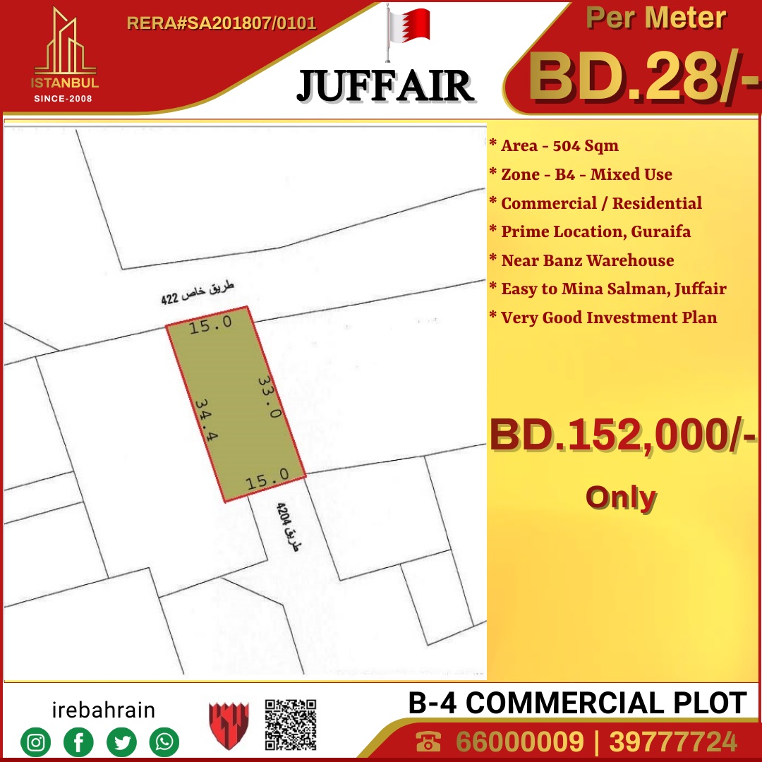 أرض B4 للبيع في الجفير
