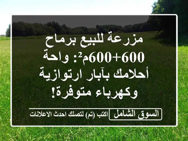 مزرعة للبيع برماح 600+600م²: واحة أحلامك بآبار...
