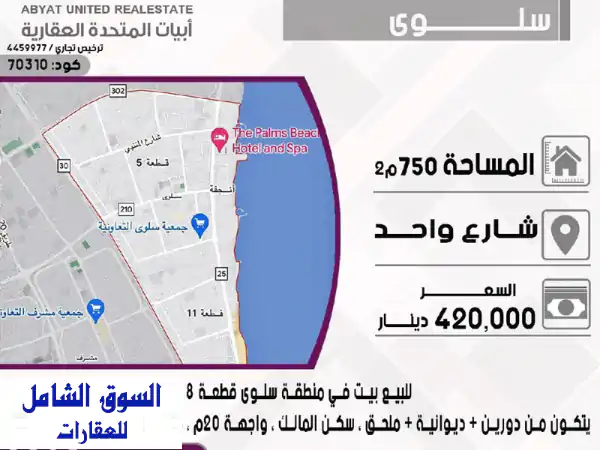 للبيع بيت استثماري في سلوى قطعة 8: 750م²،...