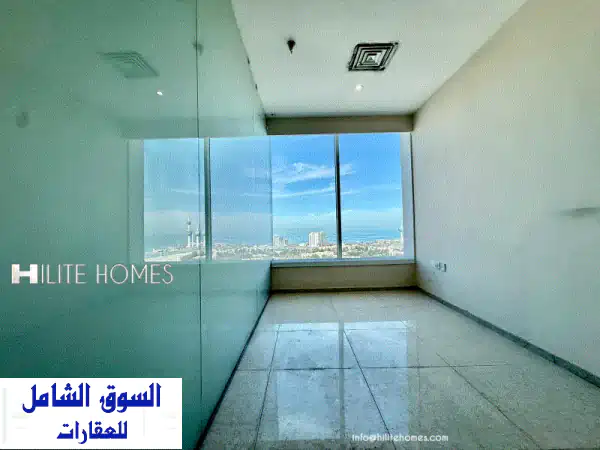 مساحة مكتبية فاخرة 150م² للإيجار في الشرق، الكويت | إطلالة بحرية وأبراج الكويت
