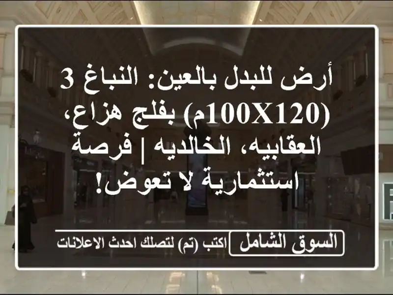 أرض للبدل بالعين: النباغ 3 (100x120م) بفلج هزاع،...