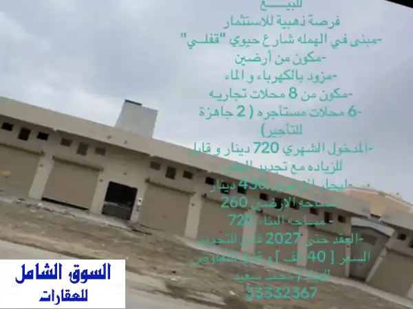 فرصة استثمارية ذهبية بالهملة: مبنى تجاري بدخل 720...