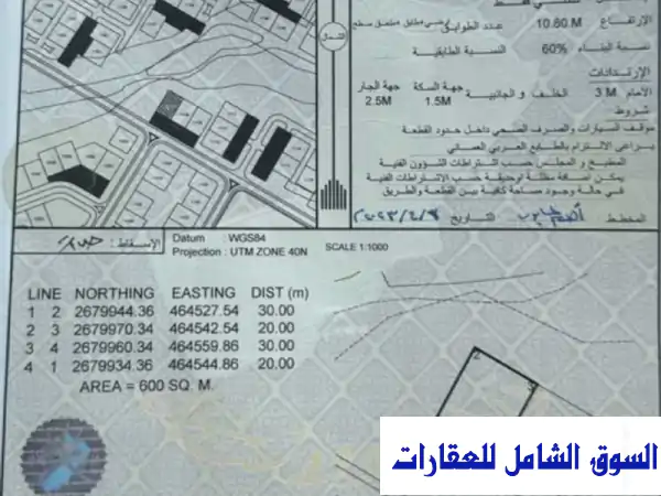 للبيع ارض سكنية صحار حي الرفعة م 20 في الباطنة
