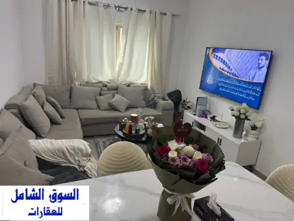 غرفة وصالة مفروشة فرش فاخر للعرسان. الشقة مجهزة بالكامل جلاية صحون، بلايستيشن كوفي كورنر، براد قهوة ...