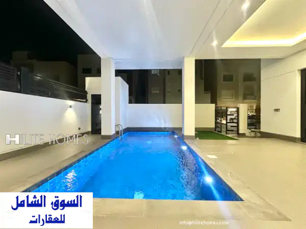 فيلا فاخرة جديدة كلياً للايجار بأبو فطيرة | مسبح خاص، 4 غرف ماستر، مصعد
