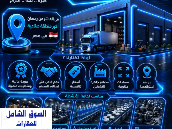فرصة استثمارية لا تعوض: مصنع 40000م2 للبيع بالعاشر...