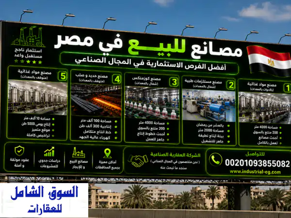 فرصتك الذهبية: مصنع 2000م للبيع أو الإيجار بالعاشر...