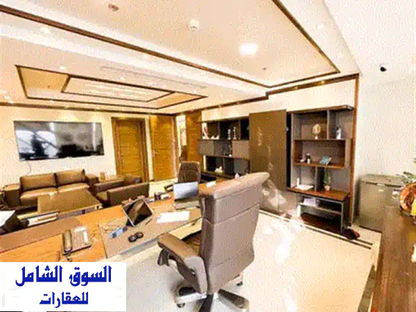 مكتب إداري فاخر للإيجار 260م الترا سوبر لوكس | بوان قطامية | بالفرش والتكييفات | واجهة مباشرة على الدائري