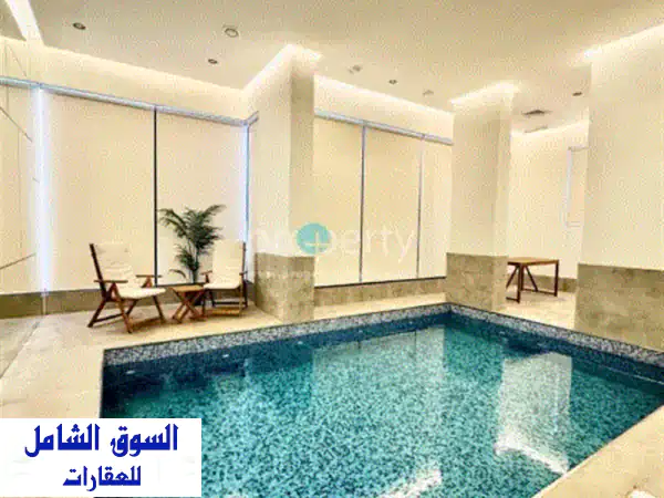 شقة عصرية فاخرة للإيجار بالكويت: غرفة نوم، مسبح، جيم، مواقف | ابتداءً من 550 د.ك.