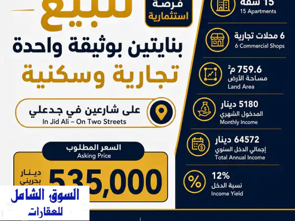 فرصة استثمارية ذهبية في جدعلي! بنايتين...