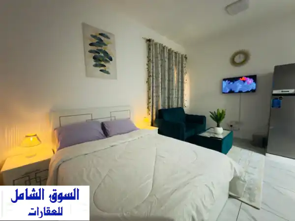 استوديو للإيجار بالنعيمية 1 عجمان | فرش جديد، شامل الفواتير، مخرج سهل لدبي والشارقة