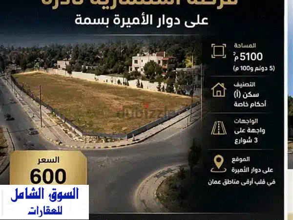 فرصة لا تعوض: أرض سكن خاص الجبيهة 5100م على 3 شوارع |...