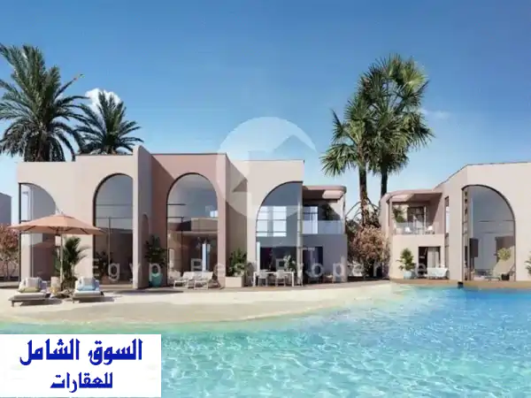 شاليه فاخر بالماركة: غرفتين نوم، إطلالة مباشرة على اللاجون، تقسيط 10 سنوات، مقدم 5%.