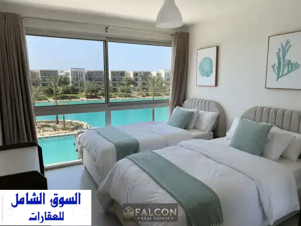 بالقرب من ابراج  العلمين _صف اول لاجون _عائد ايجاري بالدولار _ شاليه للبيع في مارينا 8 الساحل الشمالي _ دقايق من الي مراسي & الحي اللاتيني