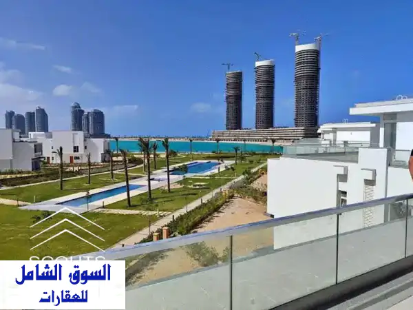 بأقل سعر استلم فوري شقه للبيع صف اول علي اللاجون متشطبه الترا سوبر لوكس في العلمين الجديده الساحل الشمالي north coast بالقرب من مارينا8 marina