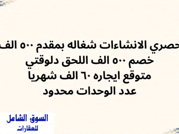 محل في الحصري الانشاءات عاملة منزلية بمقدم 500 ألف وخصم 500 ألف ألحق دلوقتي متوقع إيجاره 60 ألف ...