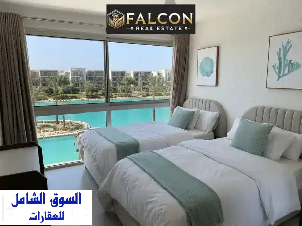 بالقرب من ابراج  العلمين _صف اول لاجون _عائد ايجاري بالدولار _ شاليه للبيع في مارينا 8 الساحل الشمالي _ دقايق من الي مراسي & الحي اللاتيني