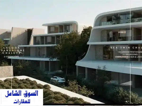 فرصة استثمارية مميزة  شاليه 112 م + روف 92 م متشطب بالكامل  للبيع داخل Azha North Coast مرحلة Naosii الساحل الشمالي  2 غرف